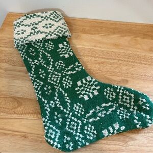 NWT 20”H Woven 100% Cotton Stocking‎ Green And White Bohemian Decor Christmas
